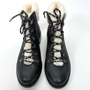Patricia Nash Luigi Black Lace Up Faux Fur Collar Boots Size 9M